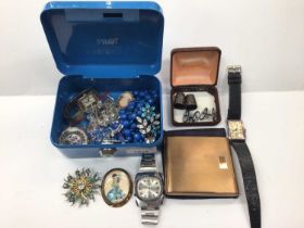 Group of costume jewellery including a pair of silver and enamel cufflinks, wristwatches and a Strat