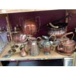 Old brass samovar , copper jardinere and old metalware