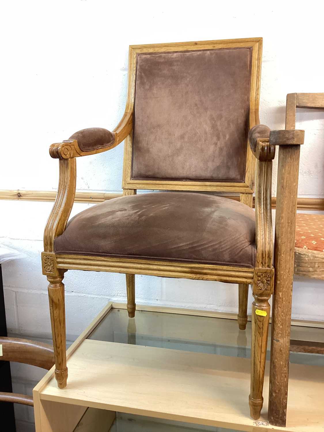 Good quality elbow chair with upholstered seat and back on turned front legs