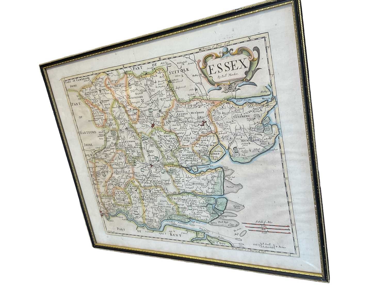 Robert Morden, 18th century hand tinted engraved map of Essex