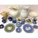 Wedgwood Queensware wash jug, moulded with garlands, another wash jug, and other items