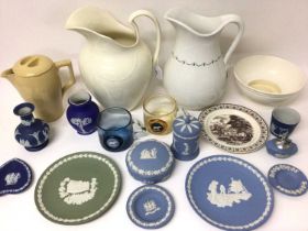Wedgwood Queensware wash jug, moulded with garlands, another wash jug, and other items