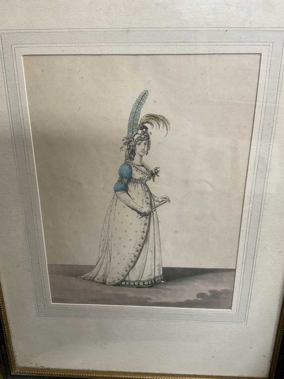 Set of four early 19th century aquatint fashion prints, with hand colouring and raised detail, 22 x - Image 5 of 5