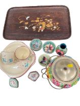 Japanese shibyama tray, together with four small Moorcroft pieces, Limoges boxes, Beswick tea wares