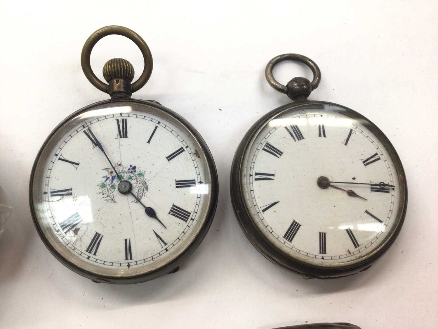 Silver cased pocket watch, Hebidomas pocket watch, a silver cased fob watch and one other in a white - Image 3 of 4