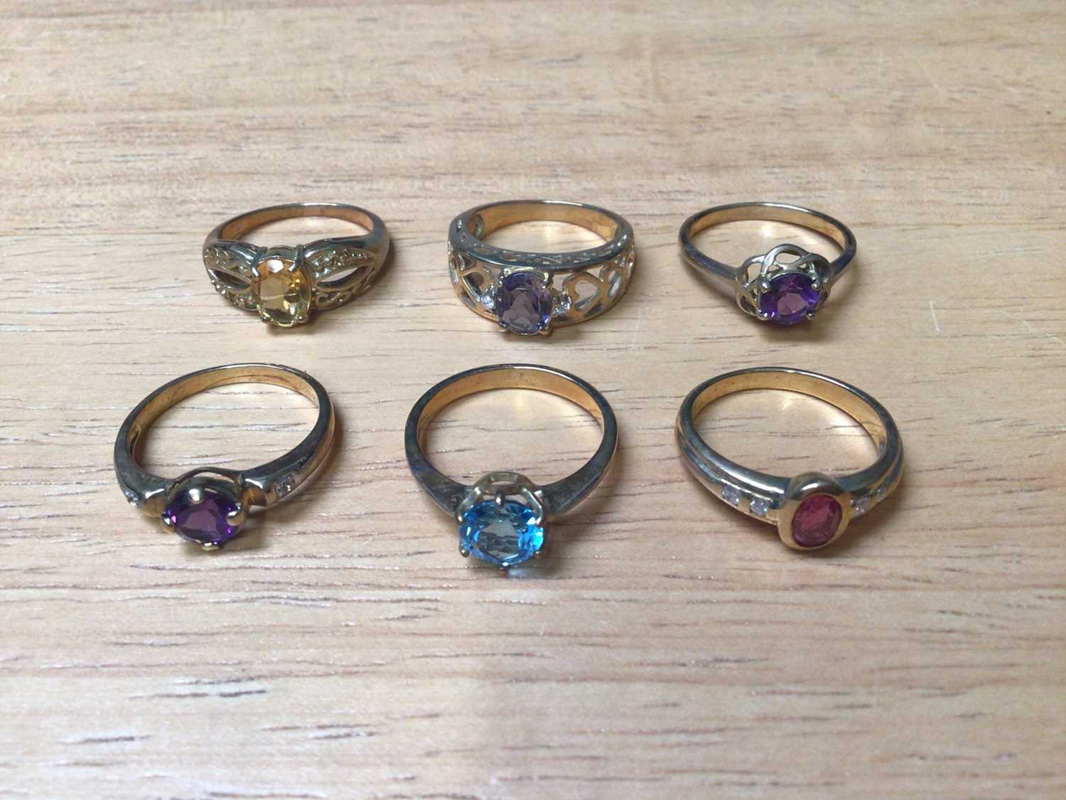 Six 9ct gold multi gem set dress rings with Gems TV certificates - Image 3 of 3