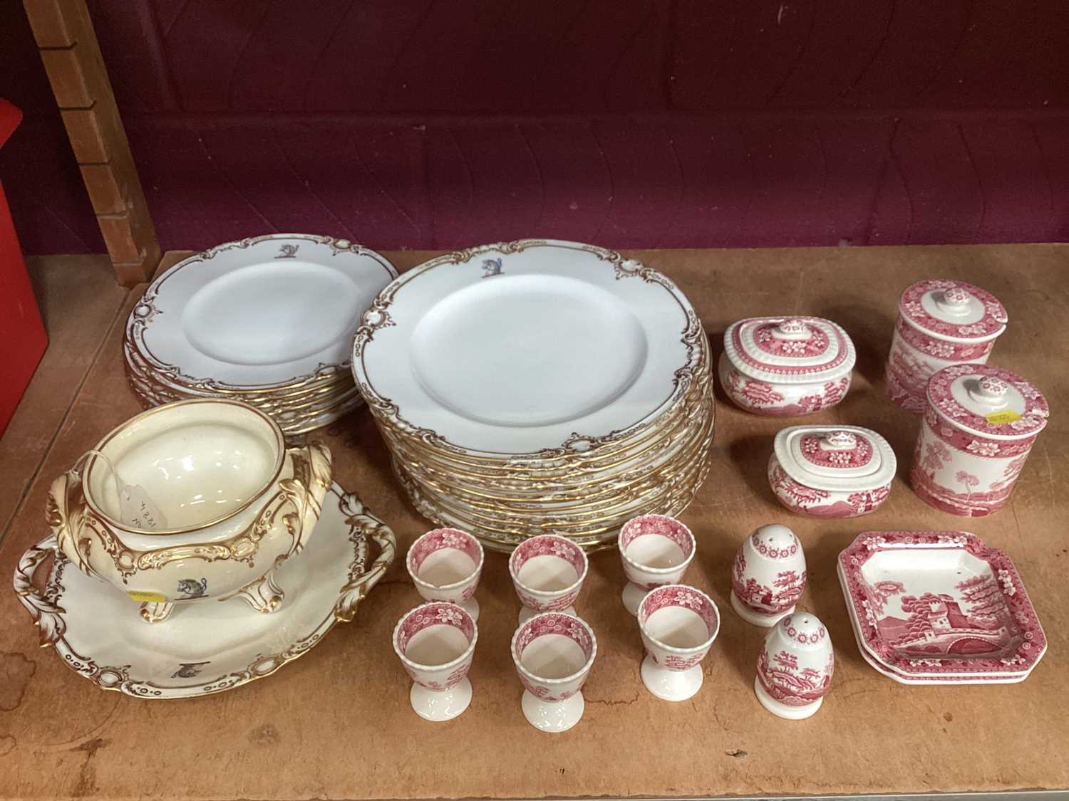 Victorian Mintons armorial service & Spode Pink Tower ware