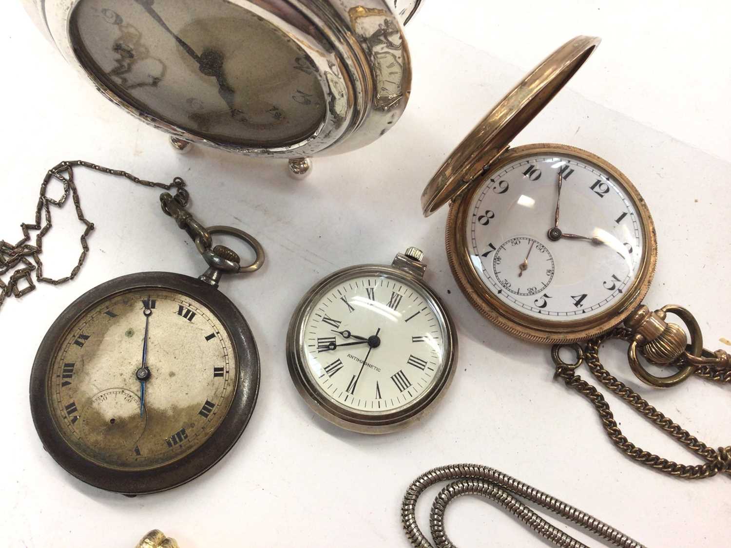 Silver cased desk clock and group of pocket watches - Image 3 of 4