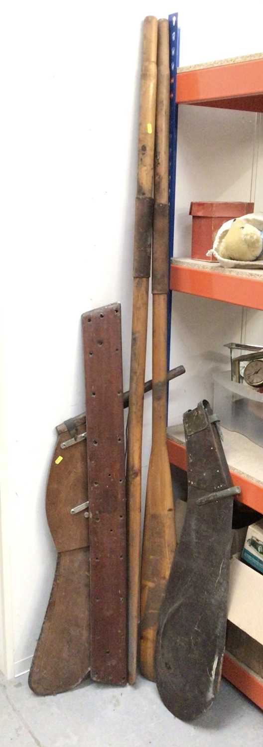 Pair of wooden rowing oars and two wooden sailboat rudders - Image 2 of 2