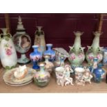 Selection of Victorian vases and decorative china (2 shelves)