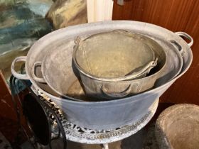 Two galvanised baths together with two buckets (4)