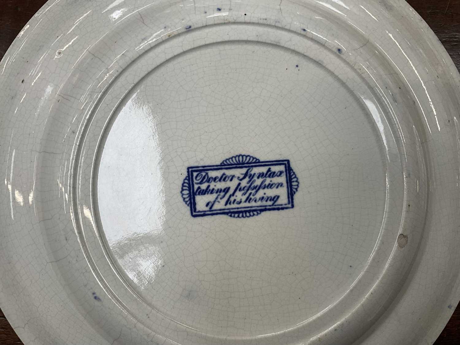 Four 19th century blue and white transfer printed plates 'Dr Syntax' and two Delft plates - Image 10 of 13