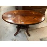 Victorian oval occasional table with inlaid decoration, 85cm x 52cm