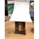 Oriental table lamp together with a pair of brushed metal table lamps (3)