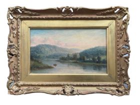 Albert Gyngell, On the Wye, Tintern Abbey, oil on canvas, signed and dated 1876, mounted in gilt fra