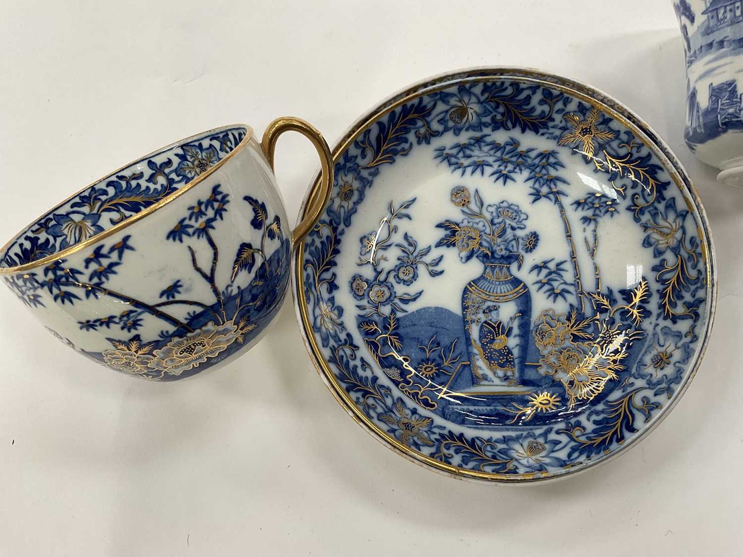 Wedgwood blue printed coffee cup and saucer, and another blue printed trio - Image 3 of 6