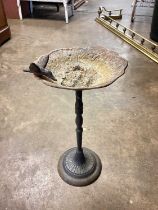 Small iron bird bath, 51cm high. And an iron trough. (2)