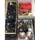 Group of antique and later jewellery pieces, jet and other beads, pens, penknives and other sundry i