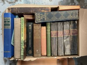 Two boxes of books on London and churches, including four volumes of Lambert's History of London, Bi