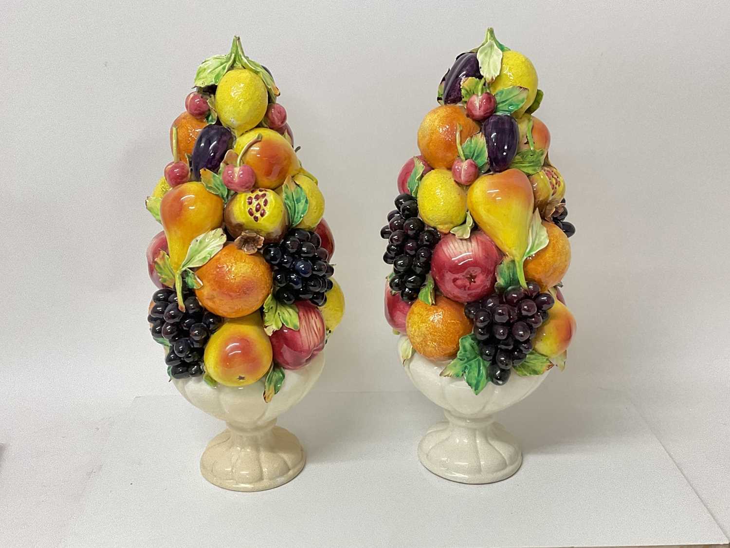 Large pair of Capodimonte fruit baskets, 43cm high