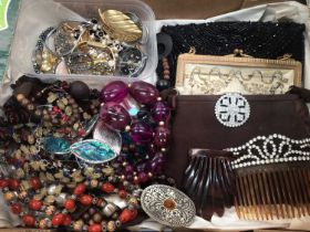Group of vintage and later costume jewellery and bijouterie including various bead necklaces, three
