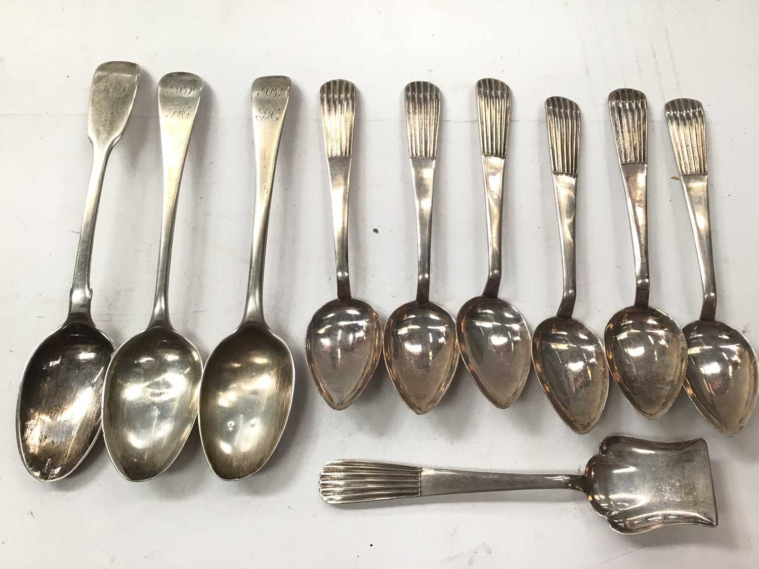 Three Georgian silver teaspoons together with Continental white metal spoons - Image 2 of 2