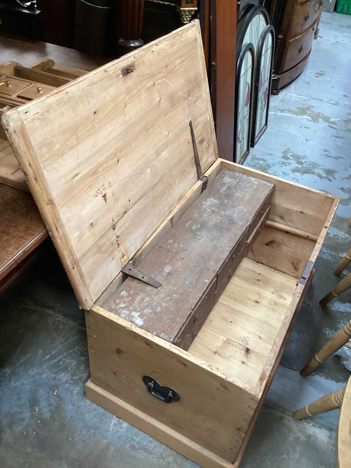 Victorian pine blanket box housing a bank of drawers, 94cm wide, 52cm deep, 51cm high - Image 2 of 3