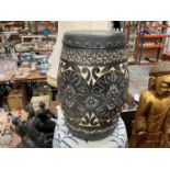 Oriental barrell shaped garden seat with scraffito decoration