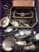 Silver jewellery, various wristwatches, Georgian silver pocket watch case, two silver teaspoons, pen