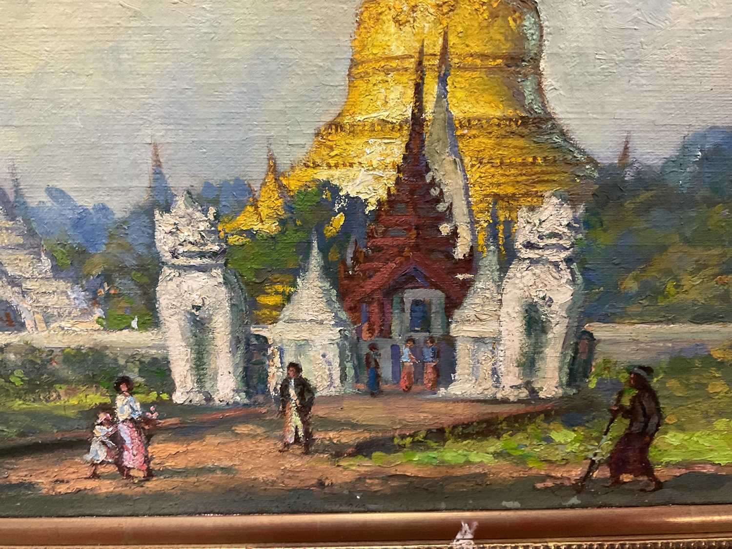 Ohn Thwin Gyi (1933-2004) oil on board, Thai temple - Image 5 of 5