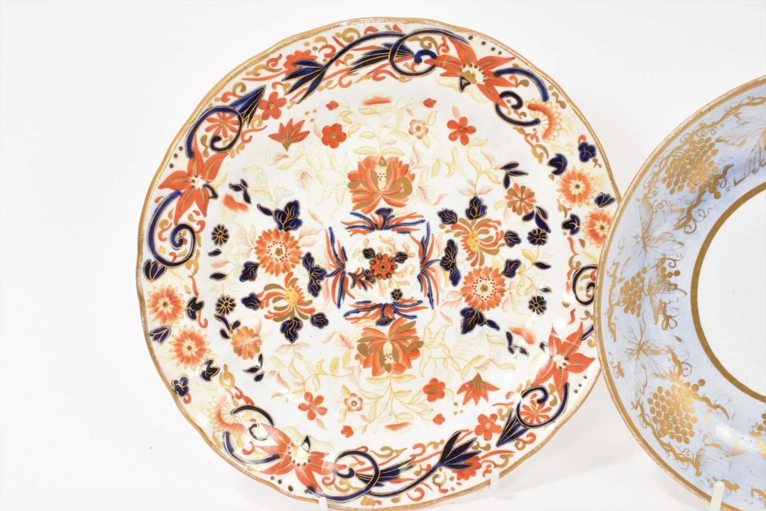 Pair of Wedgwood bone china plates, decorated in Imari style, and a saucer dish, decorated in pale b - Image 2 of 7