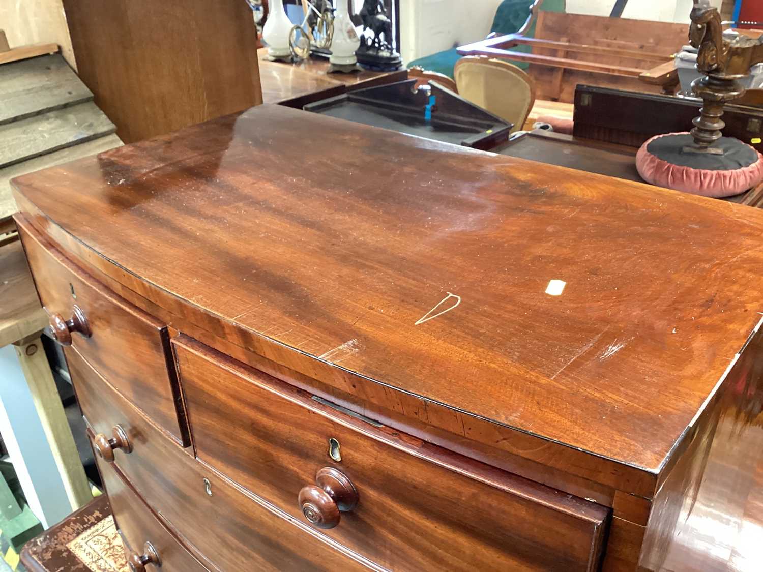 19th century mahogany bowfront chest of two short and two long drawers, 83.5cm wide, 49cm deep, 76cm - Image 2 of 7