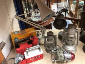 Vintage anglepoise table lamp, Gremlin lantern, other lanterns, torches etc