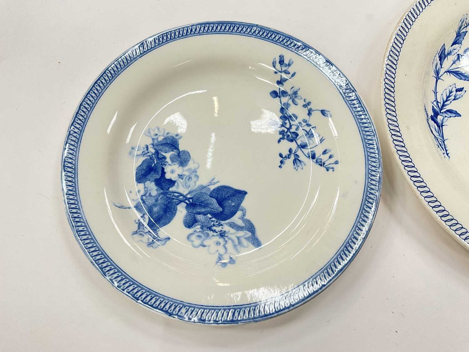 Pair of Wedgwood pearlware blue printed botanical plates, and a similar larger plate - Image 6 of 6