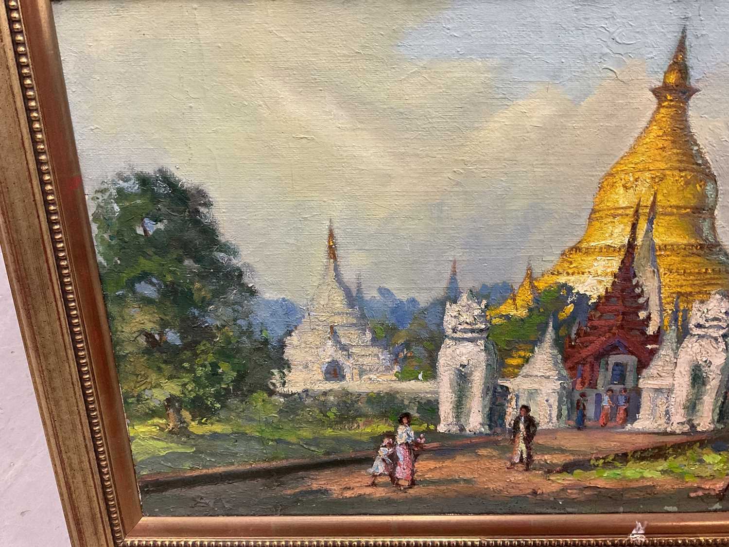 Ohn Thwin Gyi (1933-2004) oil on board, Thai temple - Image 2 of 5