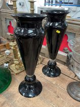 Pair of large contemporary black glass vases, 46cm high