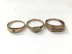 Three 9ct gold diamond set rings
