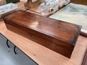 George III inlaid mahogany box with crossbanded decoration and velvet lined interior