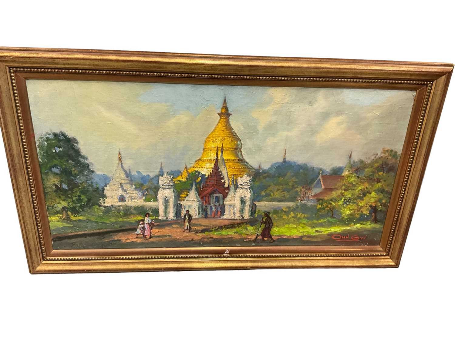 Ohn Thwin Gyi (1933-2004) oil on board, Thai temple