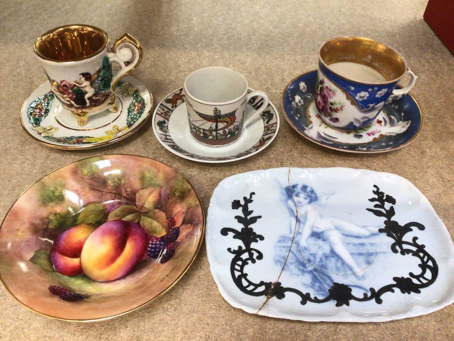 Four Victorian stoneware jelly moulds / Capodimonte cup and saucer, Limoges coffee can and saucer, C - Image 2 of 2