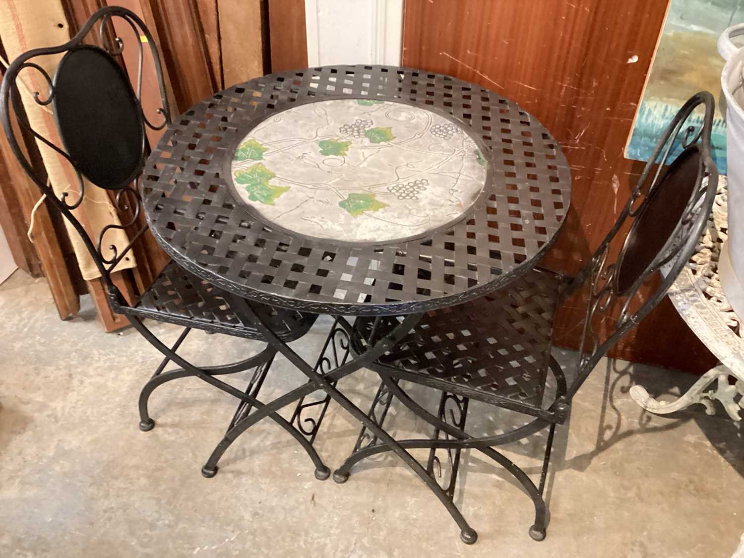 Metal folding garden table and pair of matching chairs (3)