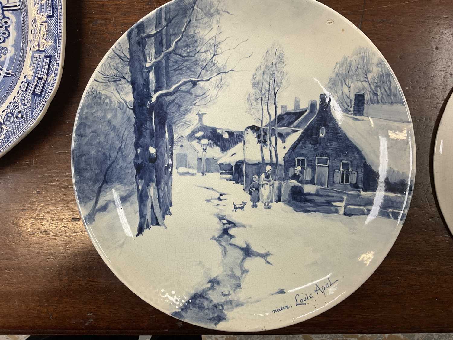 Four 19th century blue and white transfer printed plates 'Dr Syntax' and two Delft plates - Image 11 of 13