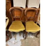 Set of three Victorian mahogany balloon back dining chairs with upholstered seats on cabriole front