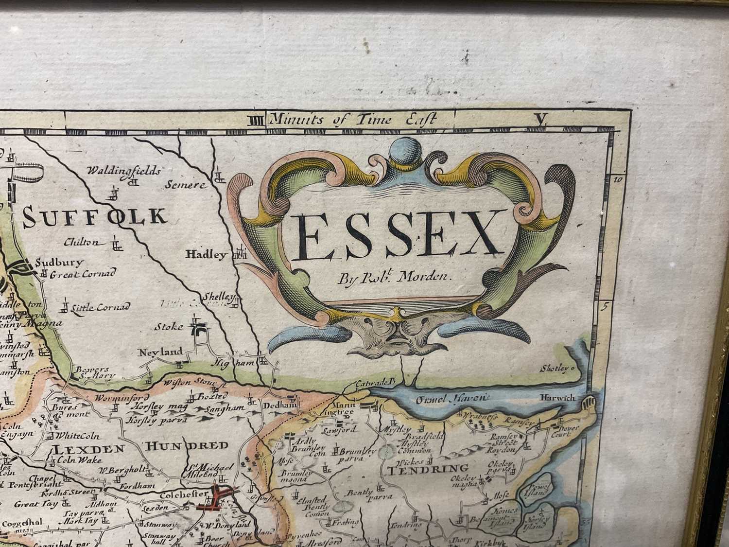 Robert Morden, 18th century hand tinted engraved map of Essex - Image 2 of 3