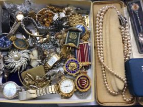 Group of costume jewellery, wristwatches, Masonic medals and bijouterie