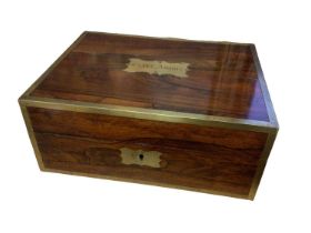 19th century brass-bound rosewood box with flush handles and engraved name plate - G.W. Adams