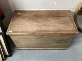 Pine blanket box, with metal side handles, 80.5cm wide, 43cm deep, 45cm high