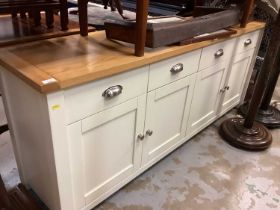 Large contemporary light oak and cream sideboard with four drawers and cupboards below, 188.5cm wide
