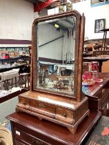 Georgian burr walnut toilet mirror with three drawers below on bracket feet