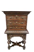 17th century style carved oak cabinet on stand